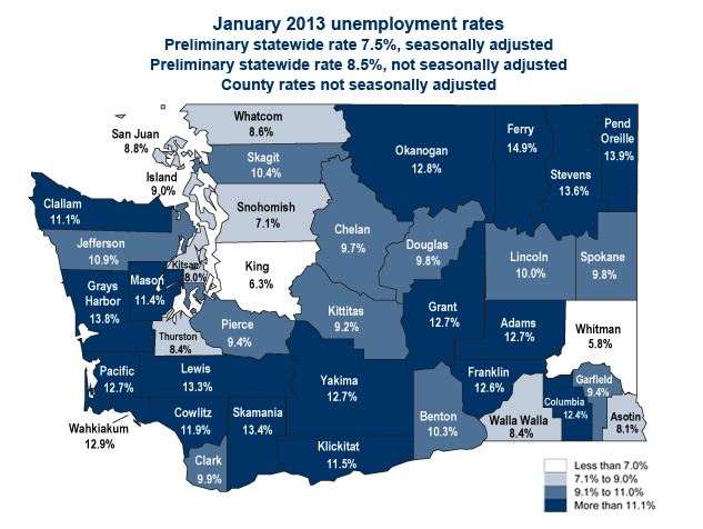 Map and Date from Washington State Emplyement Security Department