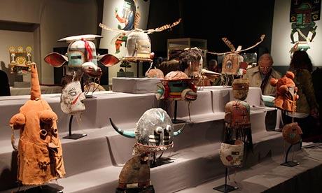The Hopi masks displayed at the Paris auction house before the sale, which was condemned by Hollywood actor Robert Redford as a 'criminal gesture'. Photograph: John Schults/Reuters