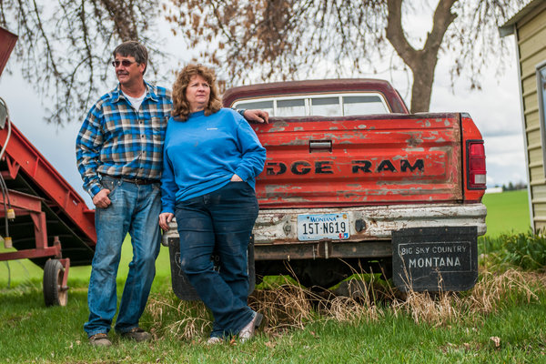 Tony Demin for The New York TimesJack and Susan Lake, who support the water bill, at their potato farm on the Flathead Reservation. Mr. Lake’s family moved there from Idaho in 1934. 