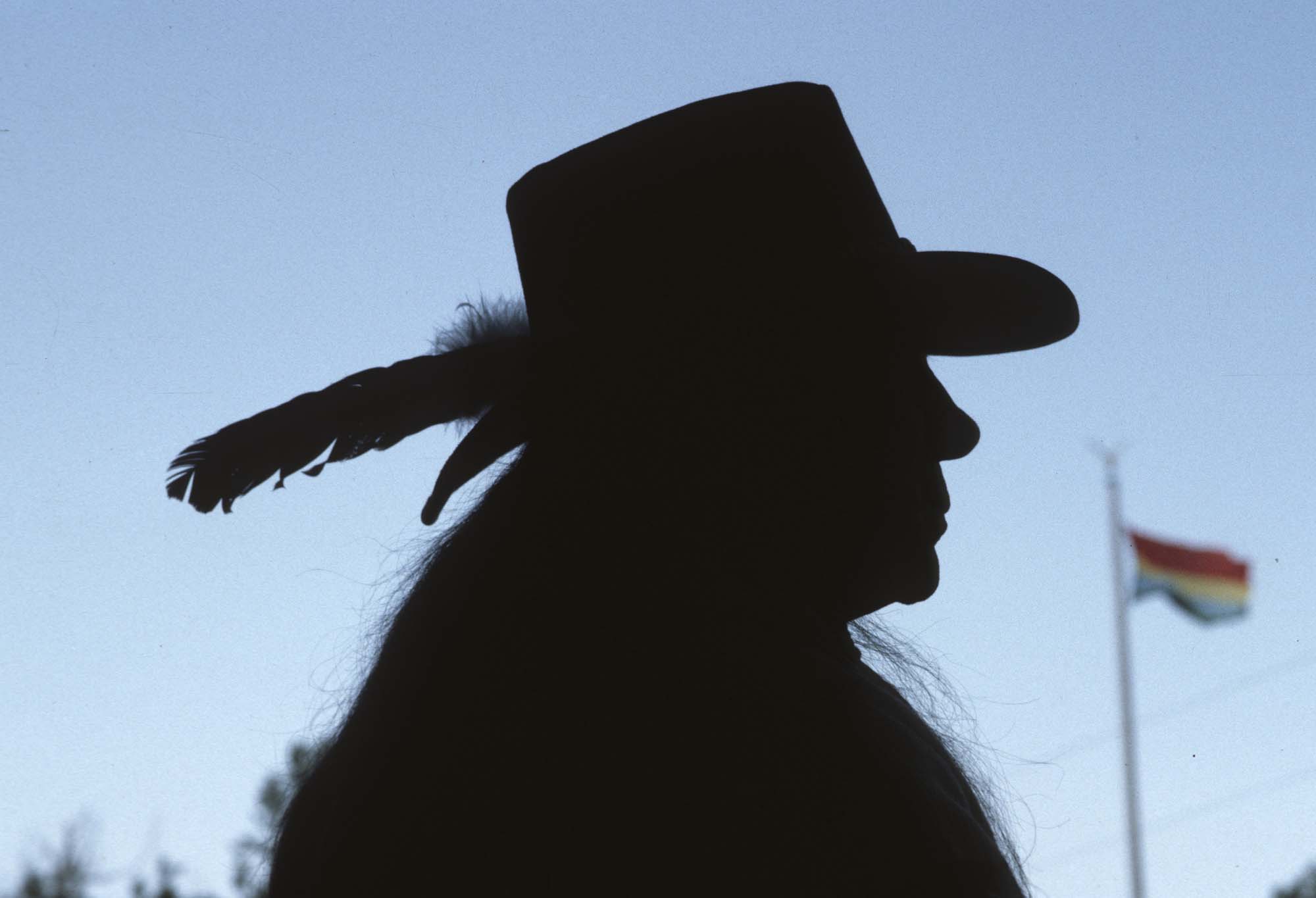 This Dick Bancroft portrait of a man at a 1981 treaty-rights conference serves as the cover for “We Are Still Here: A Photographic History of the American Indian Movement,” from the Minnesota Historical Society Press.