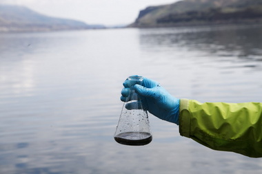The Sierra Club and other environmental groups sued BNSF railway and coal companies in federal court today, charging that they pollute the Columbia River and other water bodies with coal dust from uncovered coal trains. This water sample from the Columbia is an example of it, they say.Motoya Nakamura/The Oreognian