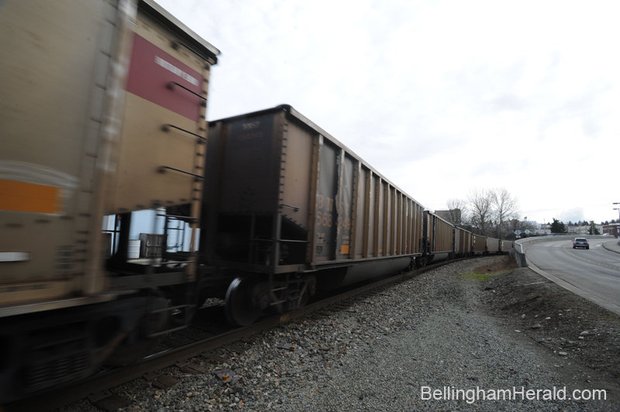 A coal train heads through downtown Bellingham alongside Roeder Avenue Wednesday, Feb. 27, 2013.PHILIP A. DWYER — THE BELLINGHAM HERALD