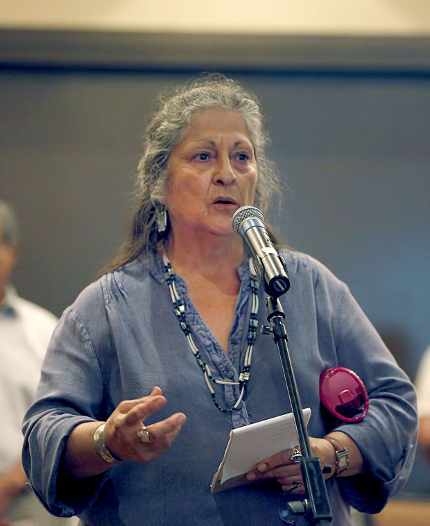 Roberta Cortero of the Central Band of Chumash Nation speaks her concerns about the proposed changes to federal acknowledgment regulations for Native American tribes Thursday In Solvang. Daniel Dreifuss/Staff 