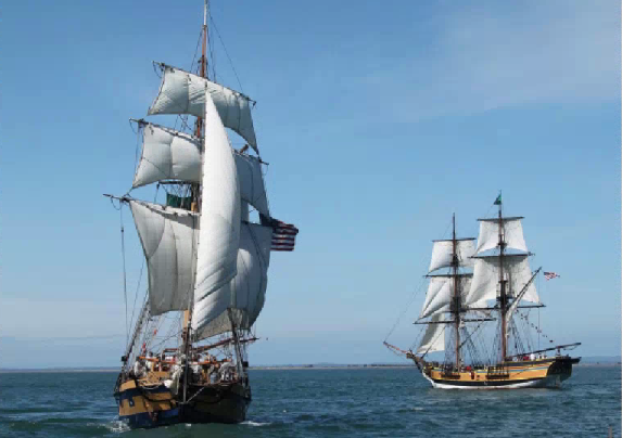 on Arel/Coastal ImagesLady Washington, left, and Hawaiian Chieftain will escort 100 canoes.