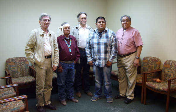 The katsina was handed over to Hopi chairman and religious leaders by lawyer Pierre Servan-Schreiber and Survival International's Jean Patrick Razon (no photography was allowed during the handover itself).© Survival