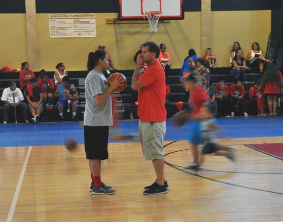 Shoni and her father Rick directed kids as they ran lines during the practice portion of the event.
