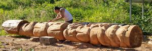 The totem pole Jewell James is carving to protest coal exports. Photo: Paul K. Anderson, Chuckanut Conservancy. 