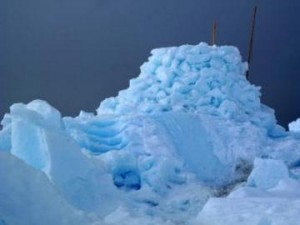 A whale-watching platform made of and sitting on sea ice north of Barrow. Photo by Ned Rozell. 