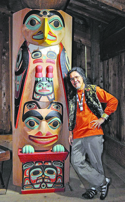 Native Arts and Cultures Foundation “traditional arts” fellow Israel Shotridge and one of his creations.