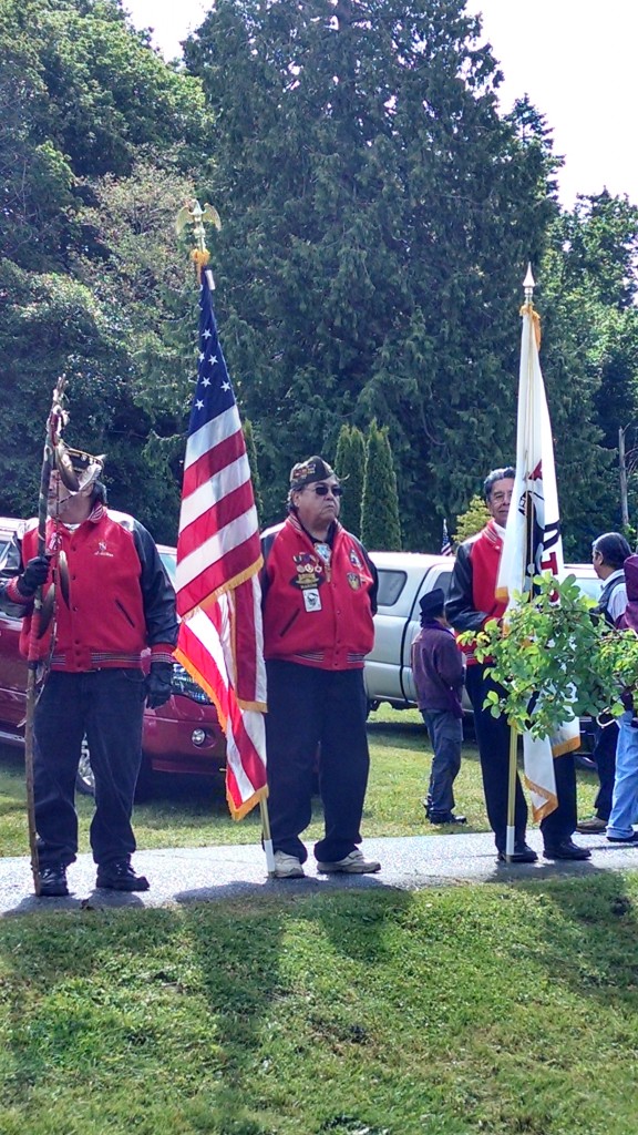 Colorguard Gene Zackuse, Joe Jones, and Art Contraro at Mission Beach Cemetery.