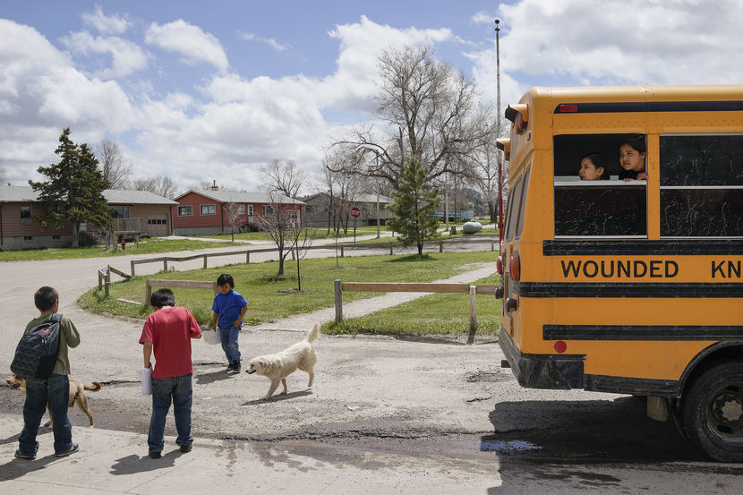 Students leave class and wait for the bus on the last day of classes at the Wounded Knee District School in Manderson, South Dakota.Photo by Peter van Agtmael/Magnum for MSNBC