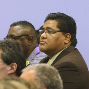 GARY THOMPSON/LAS VEGAS REVIEW-JOURNAL LOCAL Darren Daboda, chairman of the Moapa Band of Paiute, appears at the Southern Nevada Health District board meeting to voice the tribe's concerns about the waste landfill expansion at Reid Gardner power plant proposed by Nevada Energy. 10-28-10