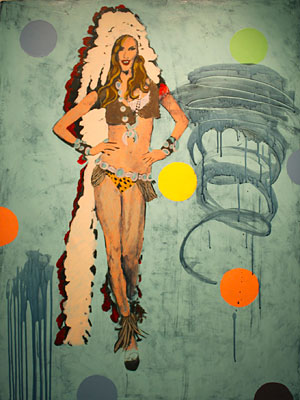 "In-Appropriate 3," a painting by Frank Buffalo Hyde responding to the use of a Native American headdress and jewelry on a Victoria's Secret model at a fashion show held on November 7, 2012.
