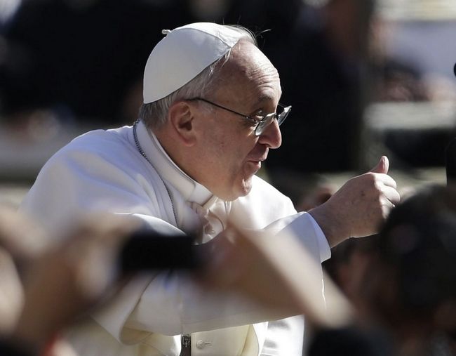 Gregorio Borgia / Associated Press.Pope Francis gives the thumbs up to the crowd as he arrives in St. Peter's Square for his inauguration Mass at the Vatican on Tuesday.