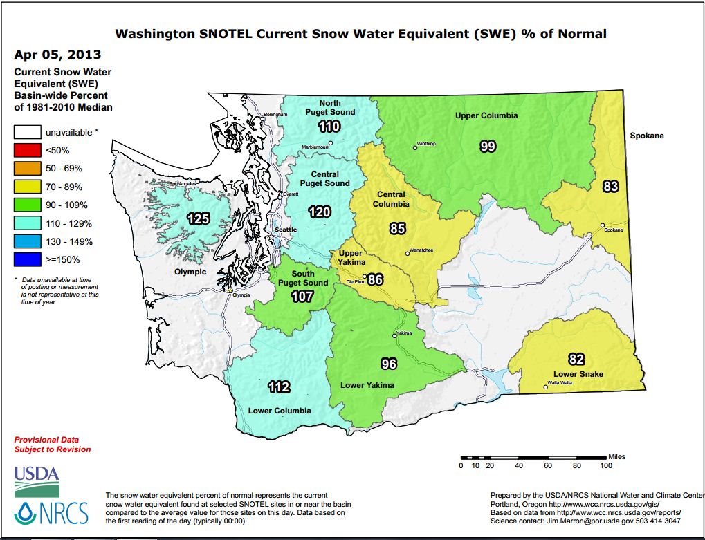 Washington Snow Water Equivalent map