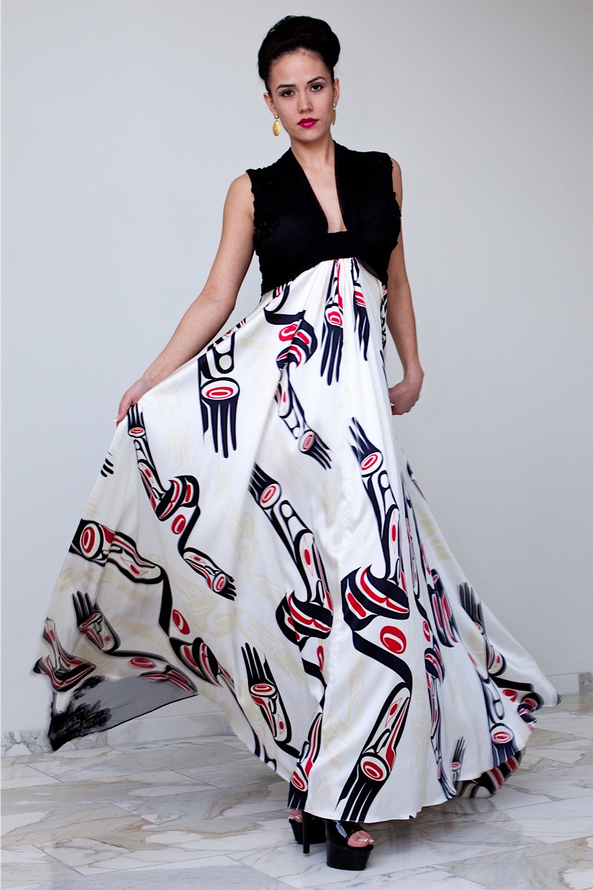 International designer Dorothy Grant, who is Kaigani Haida from Alaska, will host a live fashion show at Northwest Indian College’s biggest fundraiser of the year. Grant’s unique style combines traditional Haida artwork with contemporary clothing for an effect that has gained her worldwide acclaim. Photo courtesy of Dorothy Grant