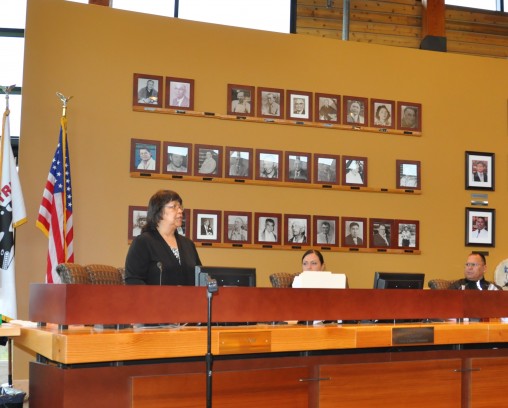 Marie M. Zackuse thanks the board for welcoming her back as she takes her seat on the Services Committee of the Board