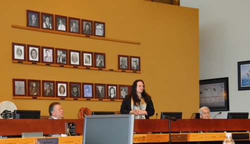 New board member Theresa Sheldon thanks the board as they welcome her on the Business Committee of the board
