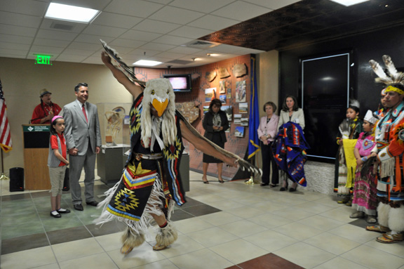 Ken Paul performs the Eagle Dance at the unveiling ceremony of the Nevada Indian exhibit on May 3
