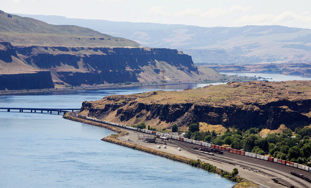The BPA wants to finish a project near an ancient-village site on land that runs past this bridge and around the bend on the Columbia River.STEVE RINGMAN / THE SEATTLE TIMES