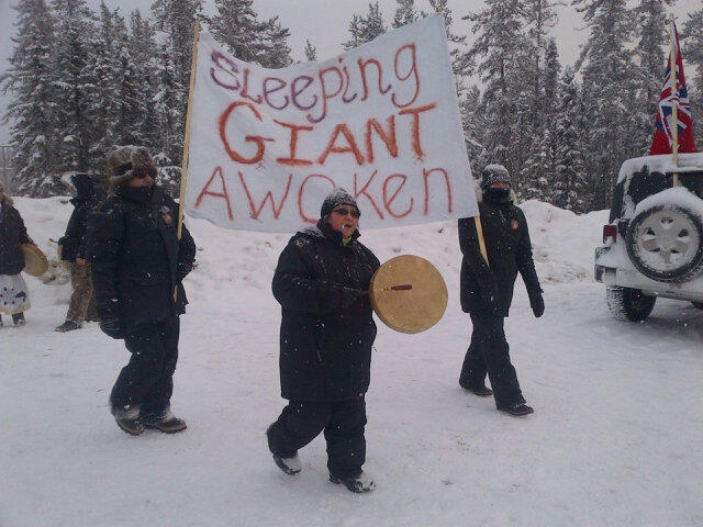 Photo taken during Mathias Colomb Cree Nation shut down of access to HudBay Lalor mine. 