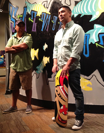 Artists James Madison, Tulalip, (left) and Louie Gong, Nooksack.