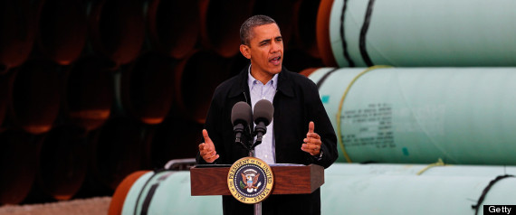 CUSHING, OK - MARCH 22: U.S. President Barack Obama speaks at the southern site of the Keystone XL pipeline on March 22, 2012 in Cushing, Oklahoma. Obama is pressing federal agencies to expedite the section of the Keystone XL pipeline between Oklahoma and the Gulf Coast. (Photo by Tom Pennington/Getty Images)