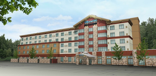 An artist's rendering of what the new hotel at the Angel of the Winds Casino will look like, once it's complete in 2015.— image credit: Courtesy image.