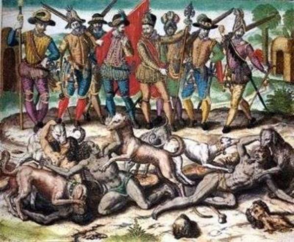  Columbus and his men hunted Natives with war-dogs.