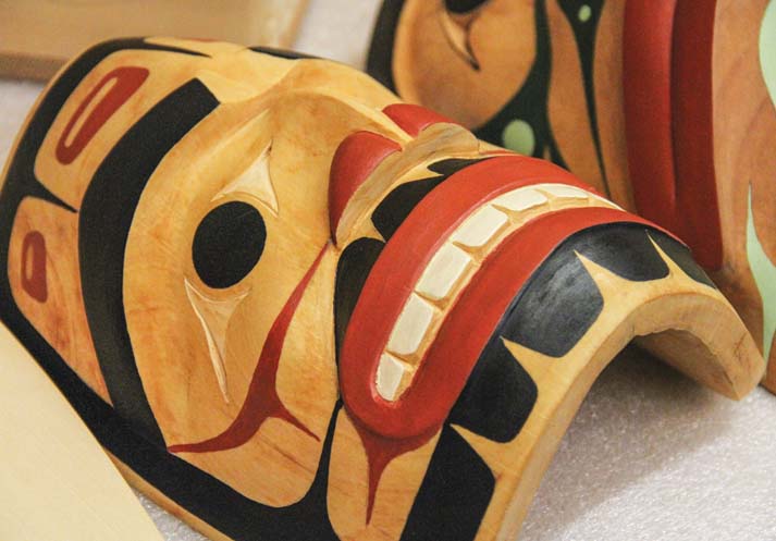 Cedar mask by Tulalip tribal artist Mike Gobin.Photo/Brandi N. Montreuil