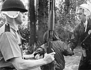 Police arrest a woman during a fishing rights confrontation on the Puyallup River on Sept. 9, 1970. Sixty-four adults and 10 children were arrested after police and state game agents broke up an encampment that had stood for several weeks. WAYNE ZIMMERMAN/STAFF FILE, 1970Read more here: http://www.theolympian.com/2014/01/16/2933590/peter-callaghan-bill-could-help.html#storylink=cpy