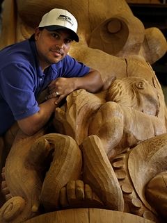 Dan Bates / The HeraldArtist James Madison carves amazing artwork, depicting his ancestral tribal culture, and stories passed down through the ages.