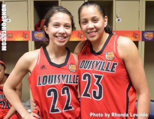 Shoni and Jude Schimmel, members of the Confederated Tribes of the Umatilla Indian Reservation, became the first Native Americans from a reservation to play in the NCAA women’s basketball championship last year, for Louisville (Photo by Rhonda Levaldo/courtesy ndnsports.com).