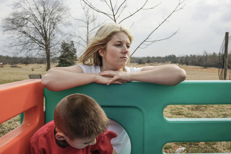 Stormy Davidson with her son Aiden in Rattan, Okla. She, and her husband Glen were teenagers when she got pregnant, they have had a characteristically up and down relationship. Ultimately Glen decided to take responsibility for their child and now counsels other young teenage fathers, an underserved demographic in the Choctaw Nation communities.Photo by Peter van Agtmael/Magnum for MSNBC