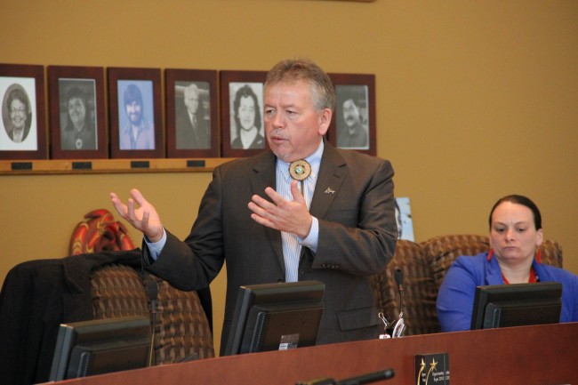 Gobin accepts re-election and welcomes Williams and Parks to the Tulalip Tribal Council, acknowledging Williams as the Elder on the council. Upon the announcement of the election results, Gobin nominated Williams for the Chairman,who took the position unchallenged. Andrew Gobin/Tulalip News