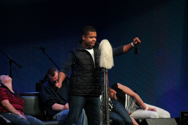 Ron Stubbs’ volunteer named Adam. He thought the most beautiful woman he ever saw was under this wig, and he was about to show her his moves. Andrew Gobin/Tulalip News