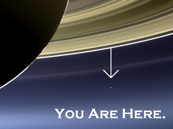 The Earth as seen from Saturn is a reminder: The Universe is big, and we are not. Happy Earth Day!Photo by NASA/JPL-Caltech/SSI
