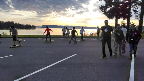 Tulalip skateboarders show off their skills in possibly location for new Tulalip Skatepark during meeting held on May 15, with Seattle's Grindline. Photo/ Brandi n. Montreuil, Tulalip News