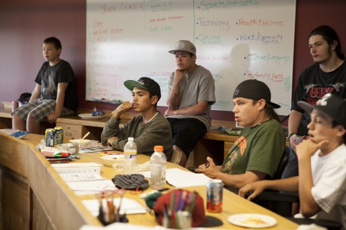 Tulalip skateboarders listen to budget concerns in a meeting held on May 15, about the newly approved Tulalip Skatepark. Photo courtesy / Ty Juvinel