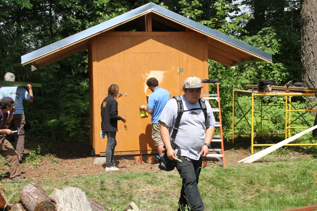 Team of students from TCTC just finishing the new smokehouse at the Hibulb Cultural Center. Photo: Andrew Gobin/Tulalip News