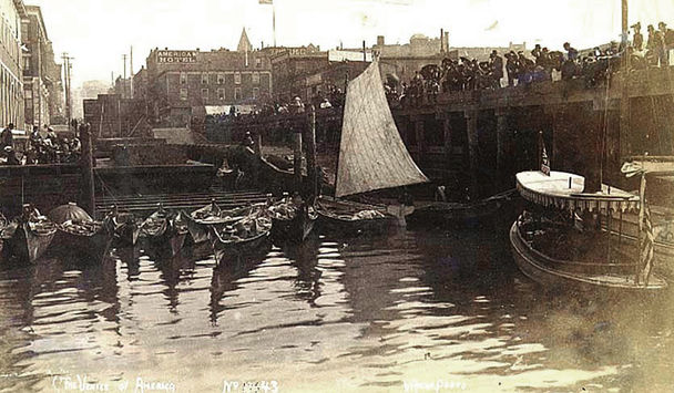 University of Washington Libraries, Special Collections, Negative No. NA897In this photo from 1891, dugout canoes are moored at a boat launch at the foot of South Washington Street in Seattle. The scene shows the continuing influence of Native American culture on the fast-growing young city, despite the presence of discrimination aimed at local tribes.