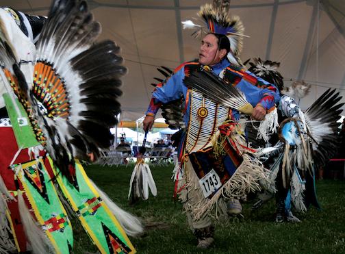  Confederated Tribes of Grand Ronde Tribal member Marcus Gibbons dances in the Grand Entry of the 2010 Grand Ronde Contest Powwow at the Uyxat Powwow Grounds in Grand Ronde, Oregon.