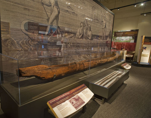 This 400-year-old pine dugout canoe will be on display Sept. 27, 2014, through May 2015 at the Chickasaw Cultural Center as part of “Dugout Canoes: Padding through the Americas.”