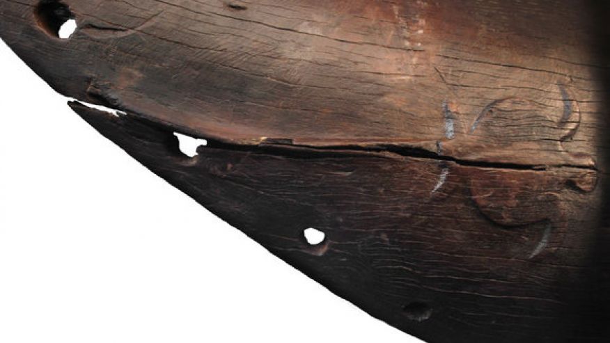 This turtle was carved on the hull of a 600-year-old canoe found in New Zealand. Turtles are rare in pre-European Maori art. The engraving might be a nod to the Maori's Polynesian ancestors, who revered the seafaring reptiles. (Tim Mackrell, Conservation Laboratory, The University of Auckland)