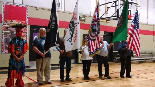 Retiring of the flags is performed by veterans during the, Sunday, March 29, 2015, Welcome Home Vietnam Veterans Celebration held at the Tulalip Boys & Girls Club. (Tulalip News Photo/ Brandi N. Montreuil) 