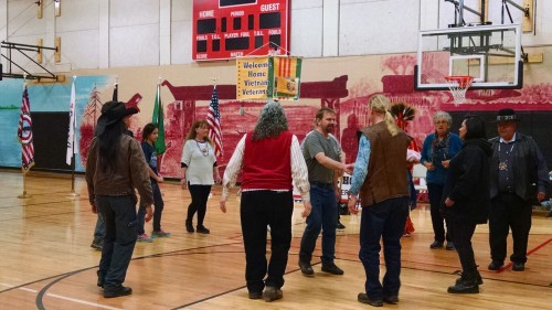 A friendship round dance is performed by attendees to the, Sunday, March 29, 2015, Welcome Home Vietnam Celebration held at the Tulalip Boys & Girls Club. (Tulalip News Photo/ Brandi N. Montreuil)
