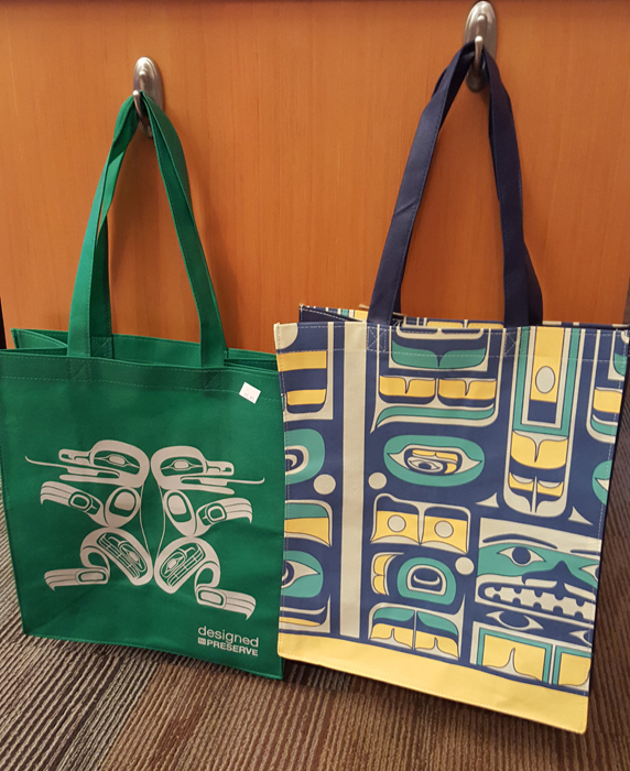 Native designed reusable totes can be found at the Tulalip Hibulb Cultural Center Gift Shop. Photo/Mara Hill