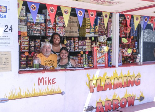 Flaming Arrow stand owner Mike Dunn is ready for the 2015 Boom City Fireworks season. Photo/ Tulalip News, Brandi N. Montreuil
