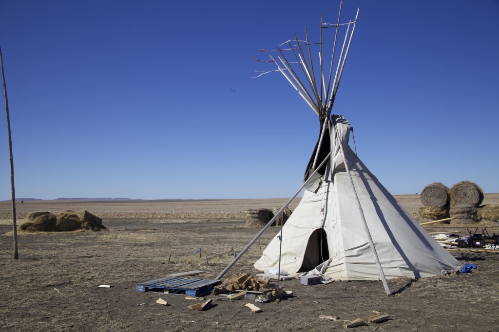 One teepee still standing after the storm, at the Rosebud Sioux Tribe's Spirit Camp.