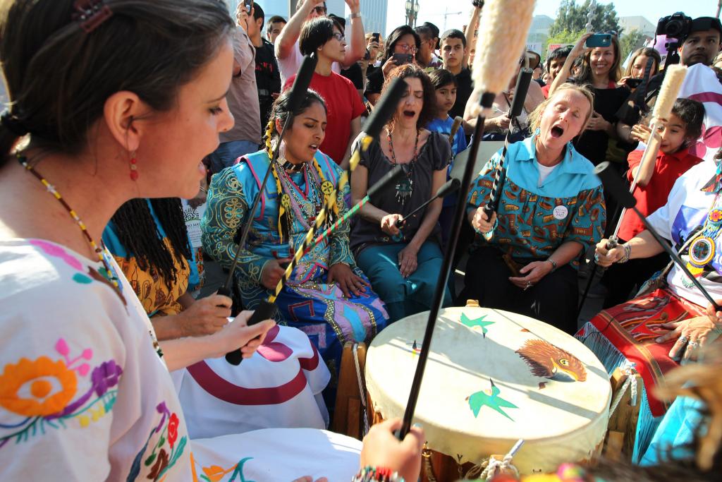 Native American drummers demonstrate at the steps of City Hall during a rally to take strong action on the climate change on February 17, 2013 in Los Angeles, California. David McNewGetty Images